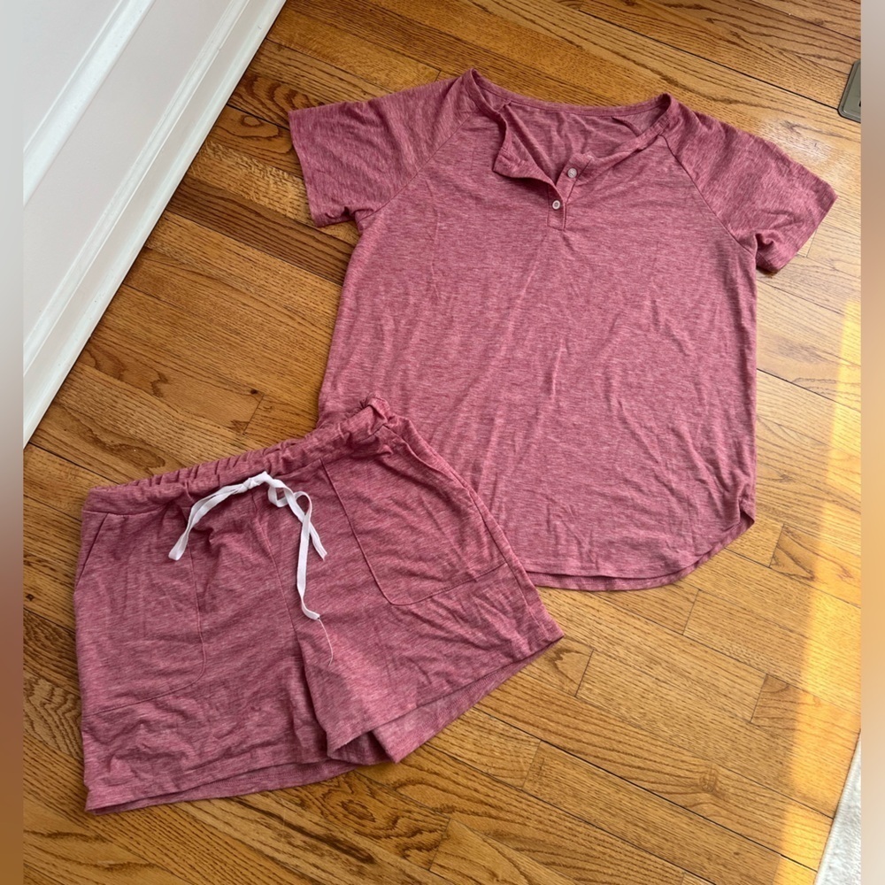 Women's Red Henley Loungewear Set Size Large
